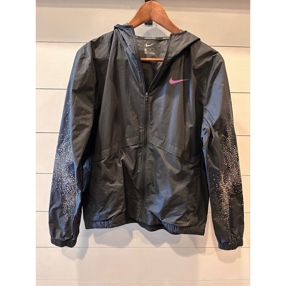 Nike Running Essential Jacket Womens Medium Black Pink Dot Windbreaker